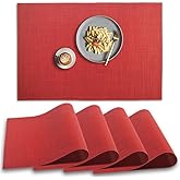 homEdge PVC Placemat, 4 PCS of Non-Slip Heat Resistant Place Mats, Washable Vinyl Placemats, Set of 4 – Red