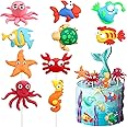 10 Pieces Under the Sea Cake Toppers Ocean Cake Decorations Fish Crab Starfish Turtle Seahorse Cakes Toppers Party Favors for Baby Shower Ocean Birthday Party Decorations Supplies (Sea)