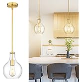 Emak Modern Brushed Gold Pendant Light, 8 Inch Pendant Lights Kitchen Island with Clear Glass Shade, Modern Hanging Light Fix
