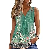 ETCYY Women Tank Tops 2026 Spring Clothes Summer V Neck Pleated Shirts Button Down Dressy Casual Sleeveless Blouse