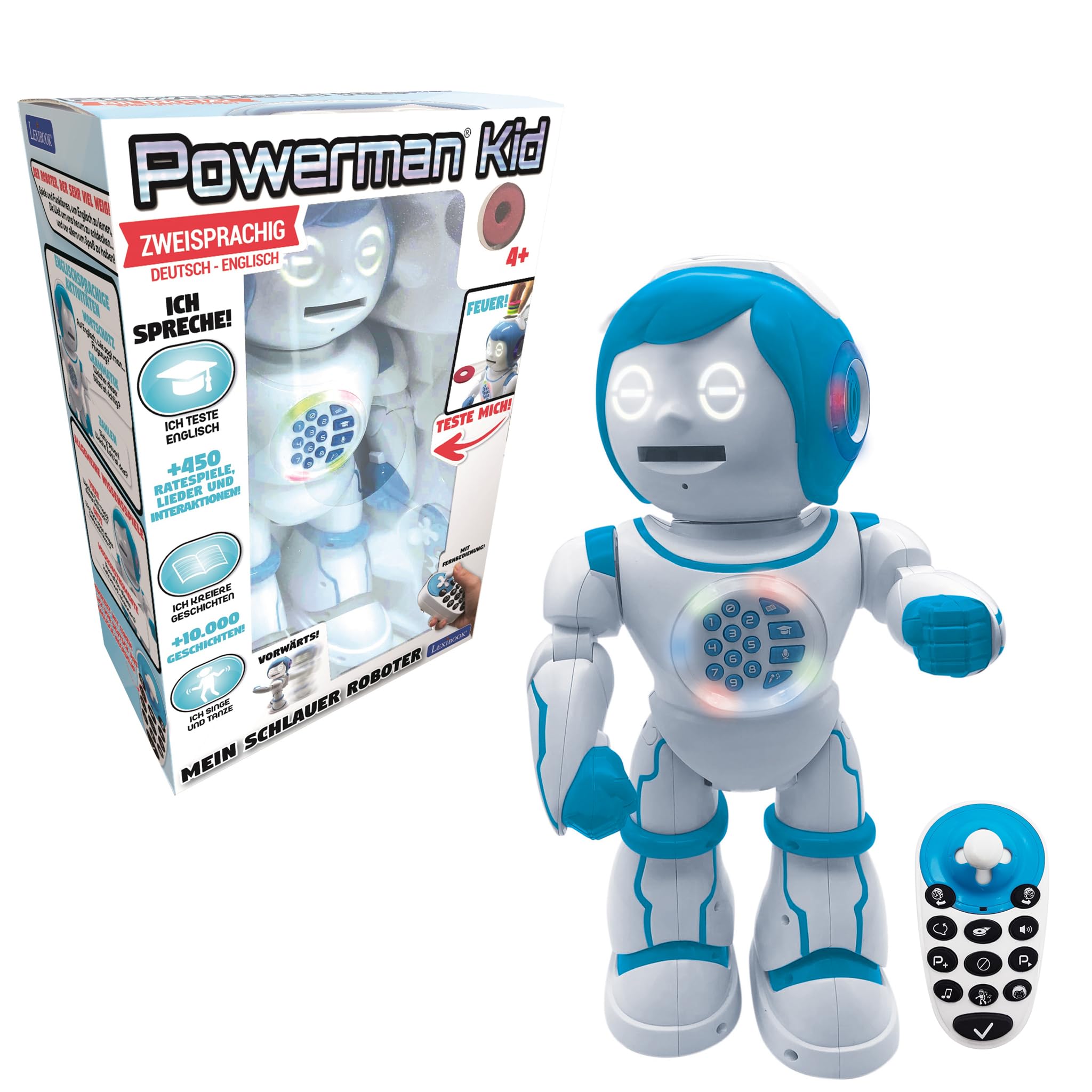 Lexibook, Powerman Kid, Educational and Bilingual German/English Robot, Walking, Talking, Dancing Singing Toy, STEM Programmable Telling Creating Stories, ROB90DE