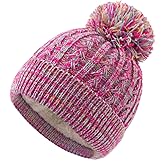 DXGSHSA Kids Winter Hat with Pom Pom, Toddler Beanie Hats, Cute Warm Fleece Lined Knit Beanies Cap for Girls Boys