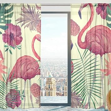 Mnsruu Rideaux En Voile Transparent Motif Aquarelle Avec