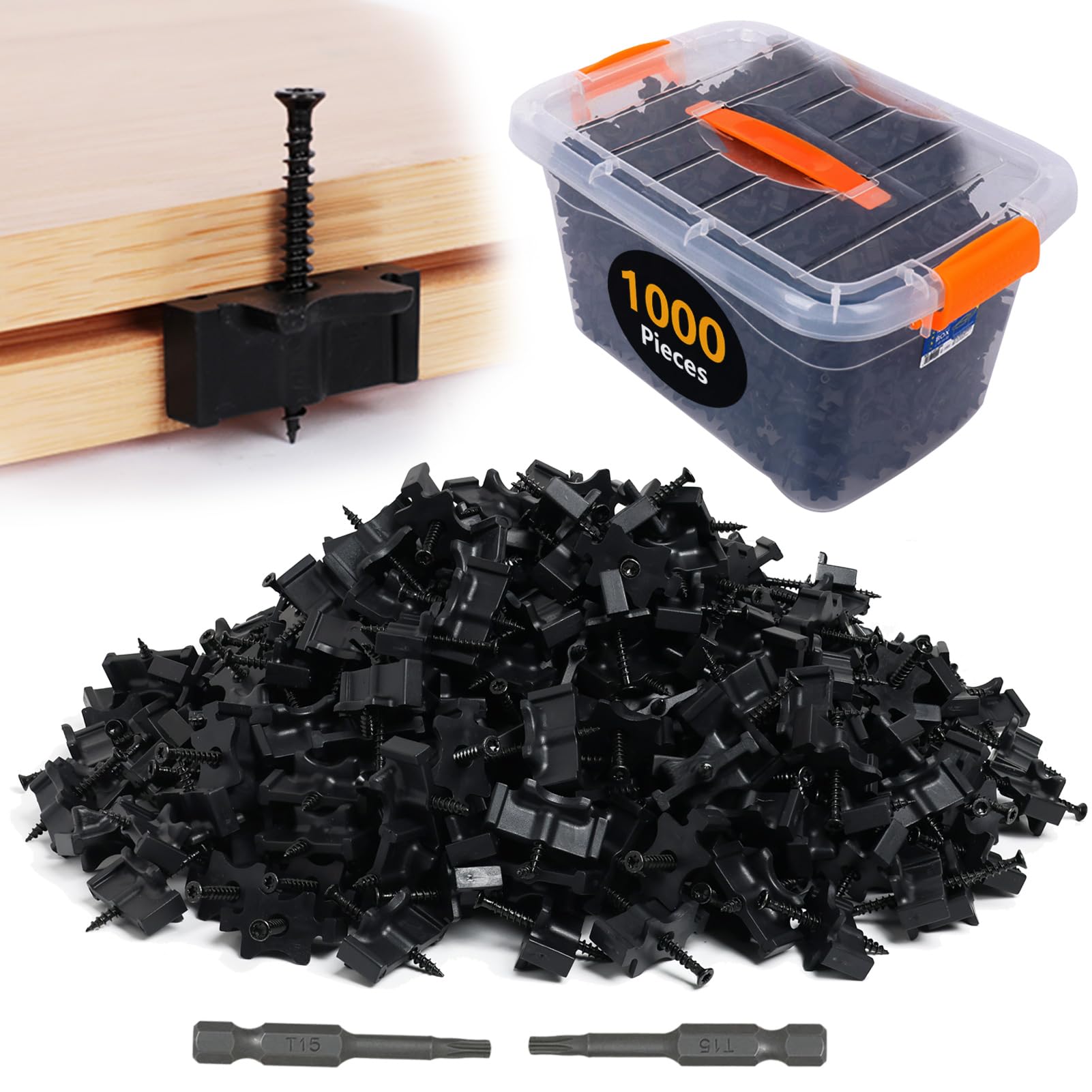 Photo 1 of 1000PCS Hidden Deck Fasteners Composite Deck Fasteners Pre-Assembled with Torx Head Screws in Storage Box