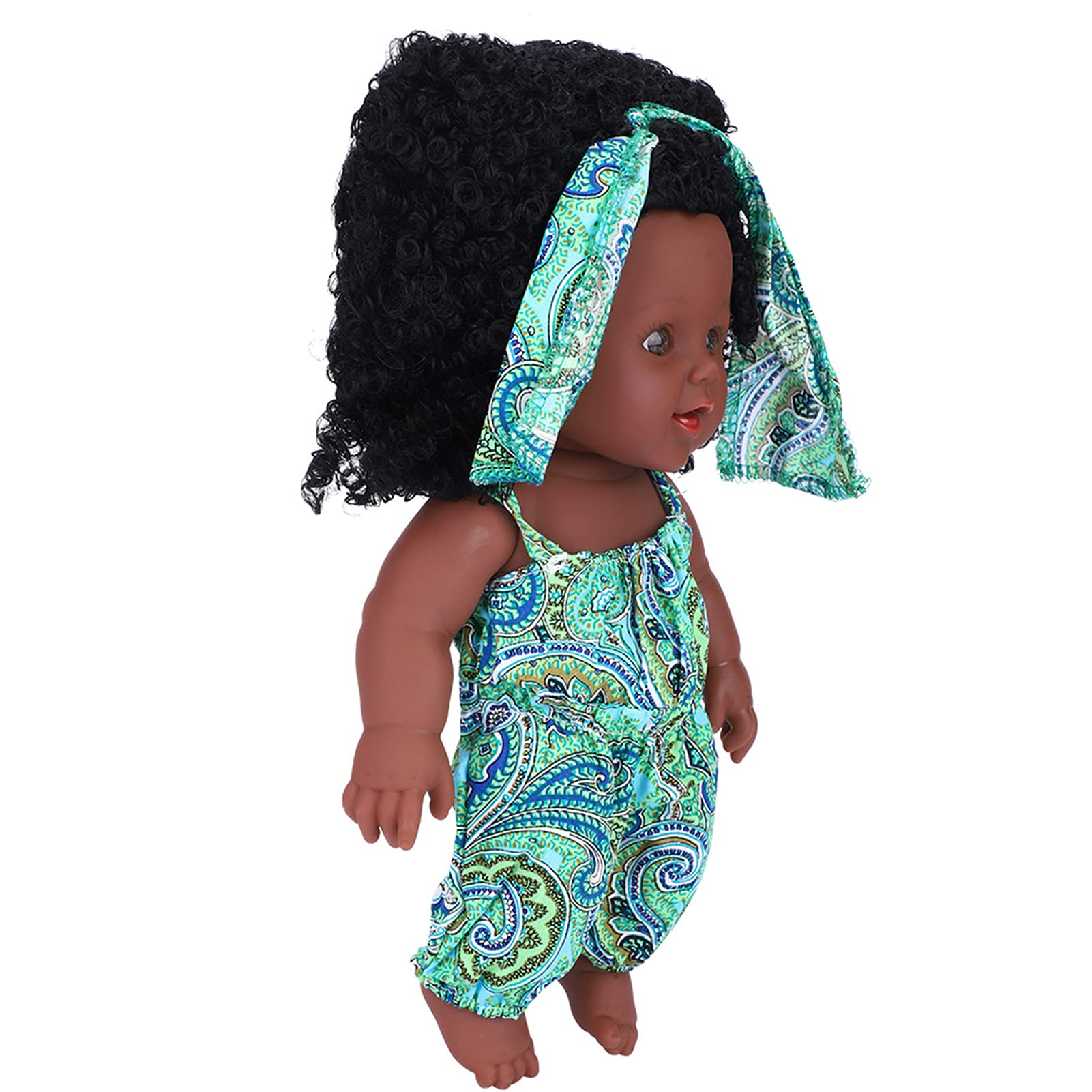 Black Baby Doll, Soft Lifelike Artificial Baby Doll for girls, Interactive Games Toys for Toddler for Kids Birthday Gift(Green Floral Jumpsuit)