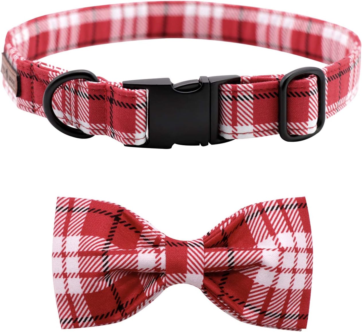 lionet paws Dog Collar Durable Adjustable Metal Buckle Collar with Bowtie for Medium Dogs Neck 34-55cm M, Red Grid, M (Pack of 1) - Image 4