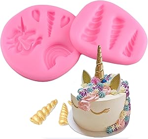 Mujiang Unicorn Rain Silicone Cake Topper Molds Fondant Candy Cake Decorating Molds Unicorn Horn Ears and Eyelash Set (2 Pcs/set)