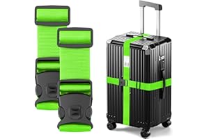 BILIONE Luggage Straps Adjustable Suitcase Belt, Lockable Against Accidental Opening, Easy to Identify Travel Accessories, Add a Bag Connector Holds Suitcase Together (2-Energetic Green)
