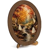 Framed Halloween Ghost Oval Wall Art, Vintage Ghost Autumn Halloween Wall Decor, Spooky Fall Canvas Art Prints for Home Living Room Bedroom Office Entryway Fall Decor