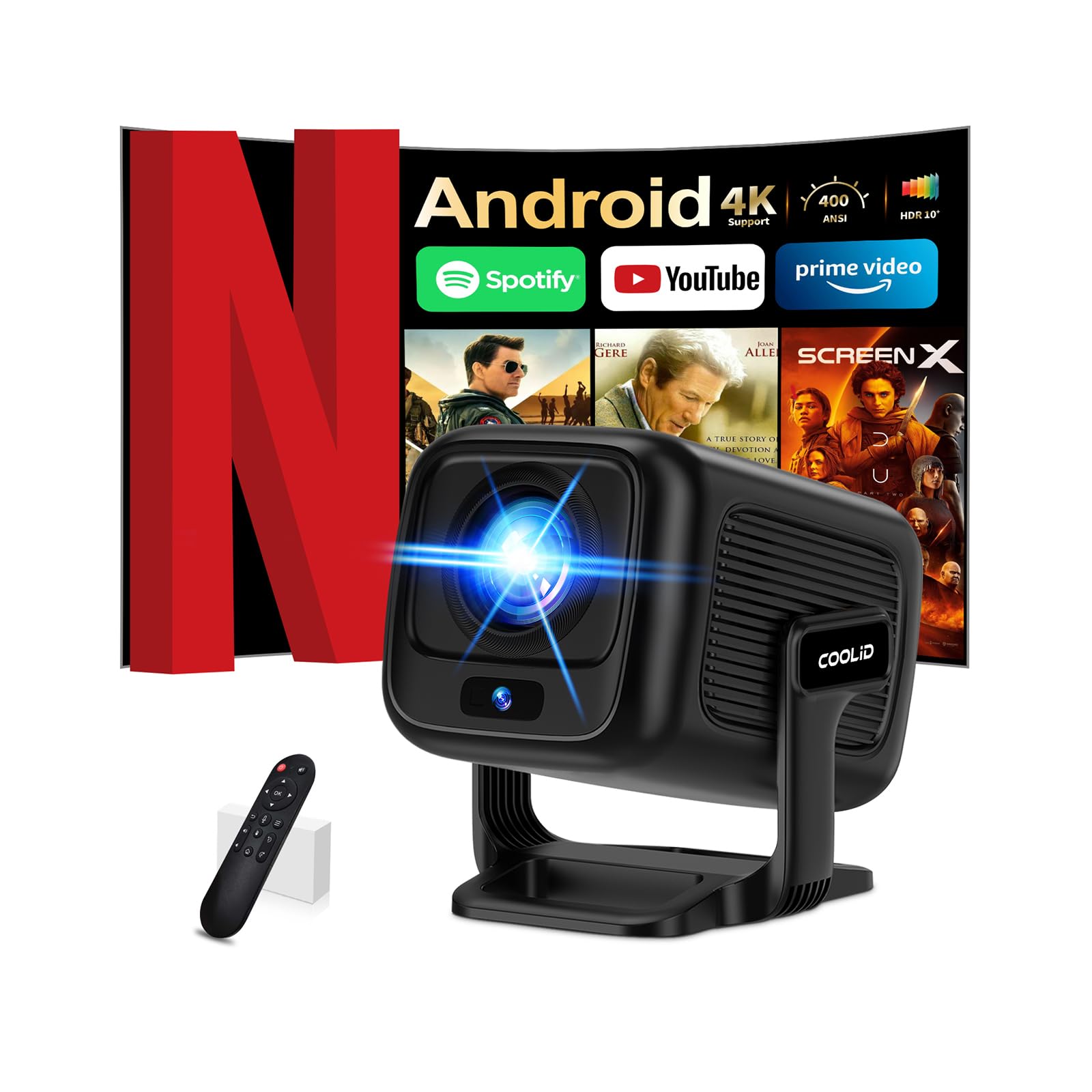 Photo 1 of [Auto Focus & 2026 Upgraded] Mini Projector 1080P FHD Support 4K Portable Projector with WiFi6 and Bluetooth5.4 Built-in App 180° Adjustable Auto Keystone, Compatible with HDMI/Laptop/USB, Black