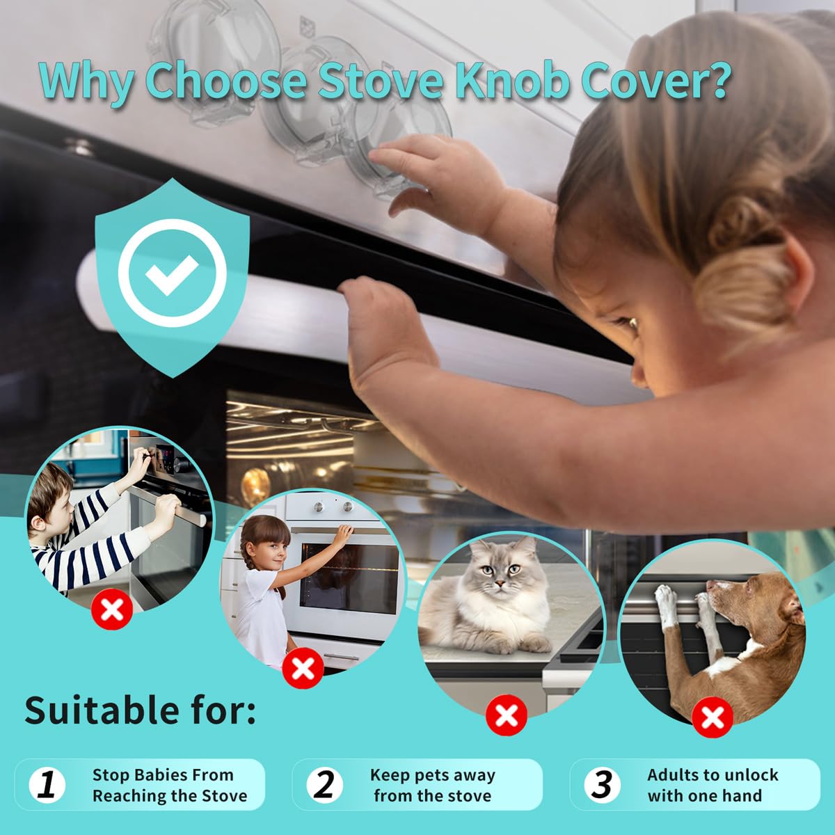 Stove knob Safety Covers (5-Pack) - Child Proof Gas Stove Knob Locks, Baby Proofing Safety Covers for Gas Stoves & Ovens, Heat Resistant & Durable, Easy to Install, Transparent