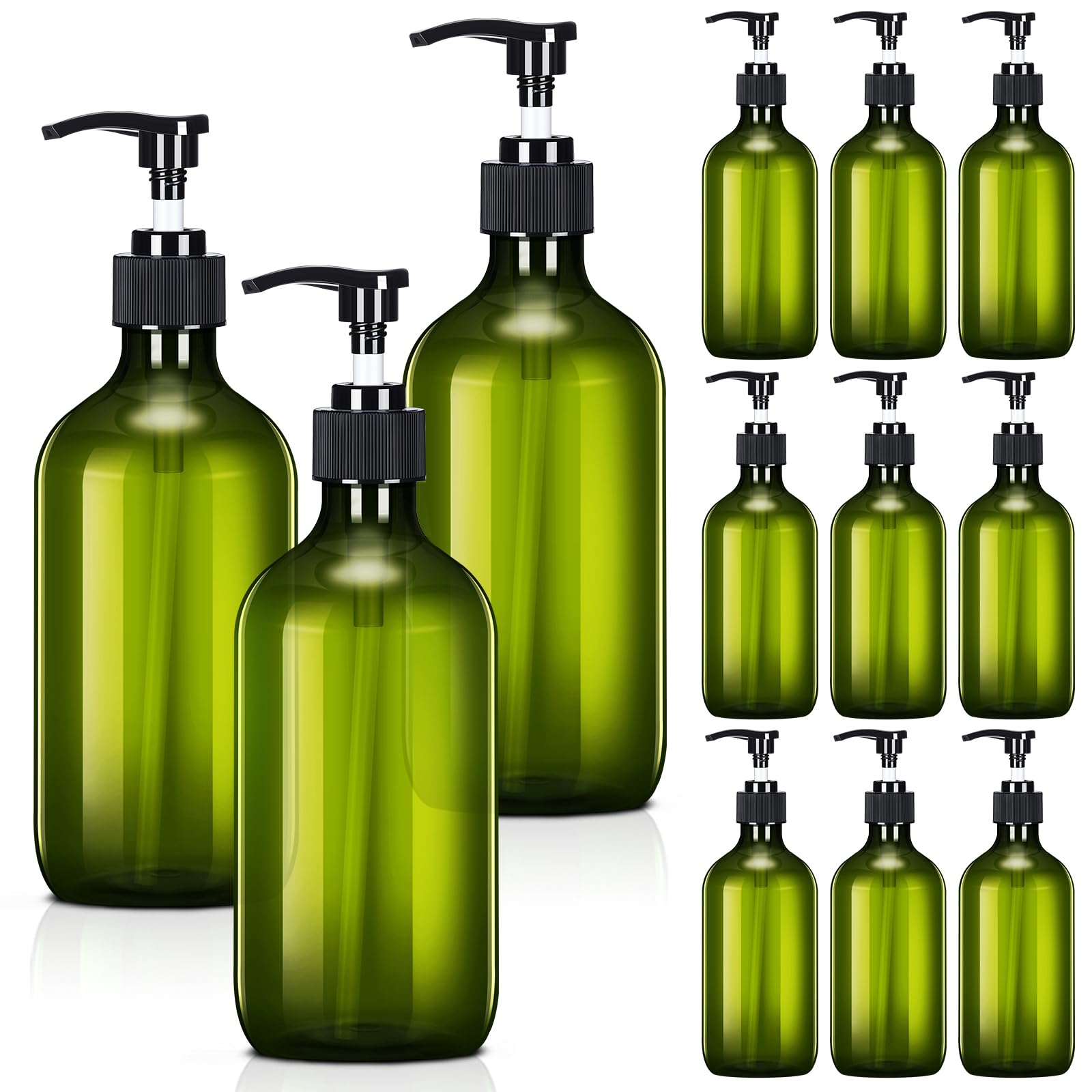 Photo 1 of Tessco for you 12 Pack Green Soap Dispenser Empty Plastic Pump Bottles Dispenser Refillable Shampoo Container for Hand Sanitizer Soap Lotion Body Wash Conditioner Bathroom Kitchen Travel(16.9 oz)