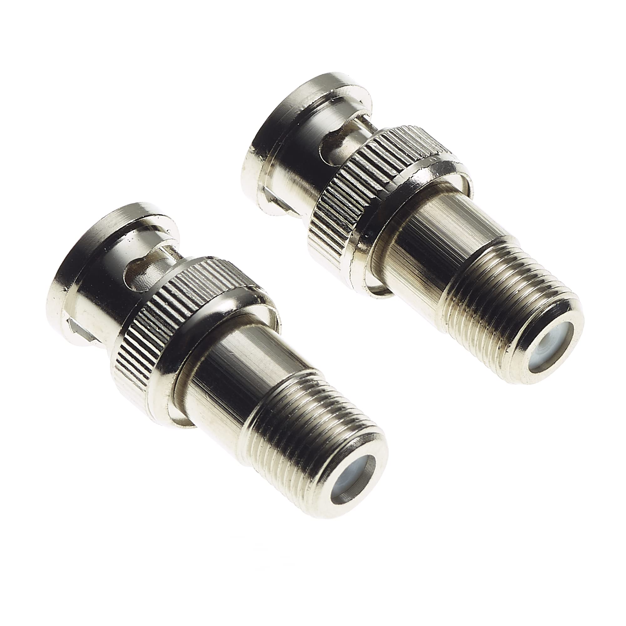 BNC Plug To F Type Socket Adaptor - 50 Ohm Nickel Plated Brass Body RF Coax Connector Male Female Adapter For RF Radio Antenna And Video Applications Coaxial Coupler Converter - Pack Of 2