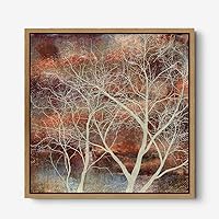 Framed Canvas Wall Art Gold Trees and Colorful Landscape Canvas Prints Home Artwork Decoration for Living Room,Bedroom - 16x16 inches