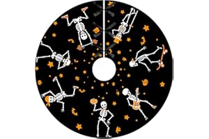 ELODIEAU 36" Halloween Tree Skeleton Skirt, Halloween Funny Skulls Pumpkin Black Orange Tree Skirts Mat Decorations, Festival Home Decor Indoor for Fall Farmhouse Party Supplies