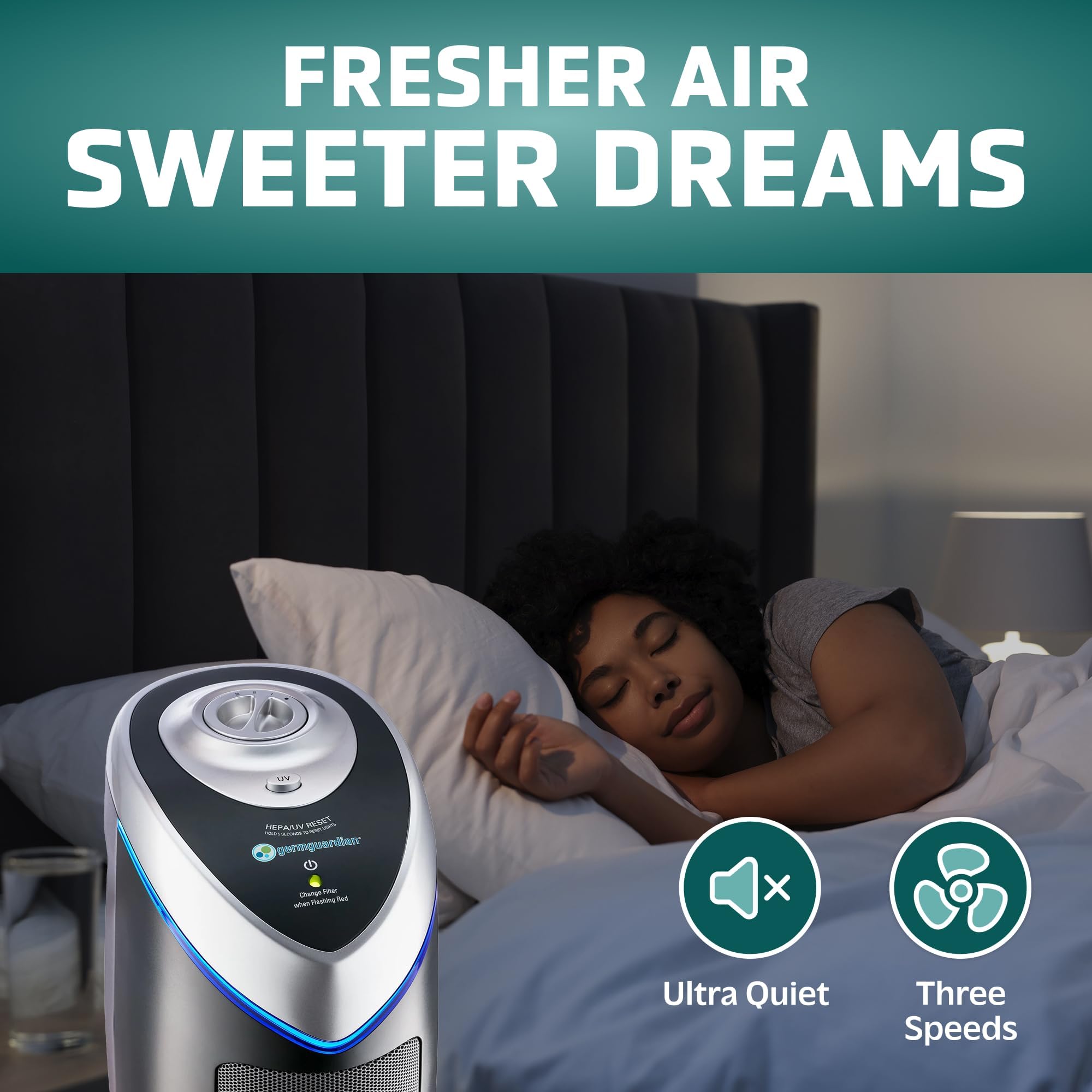 GermGuardian 4-In-1 HEPA Air Purifier for Home, Large Rooms Up To 743 Sq. Ft. with HEPA Air Filter, UV-C Light & Odor Reduction, AC4825E, 22