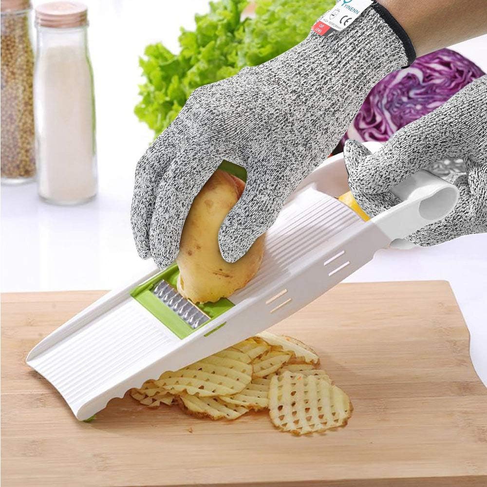 YINENN 2 Pairs (4 Gloves) Cut Resistant Gloves Food Grade Level 5 Hand Protection, Kitchen Cut Gloves for Oyster Shucking, Fish Fillet Processing, Mandolin Slicing, Meat Cutting, Wood Carving-(Large) - - 