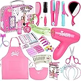 Gifts2U Hair Salon Toys for Girls, Girl Beauty Salon Playset Pretend Hair Styling Set with Blow Dryer, Barber Costume Apron,