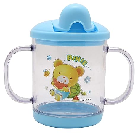Manan Shopee Infant PP Water Juice Training Gravity Sipper Cup with Handles, 200 ML (Blue)