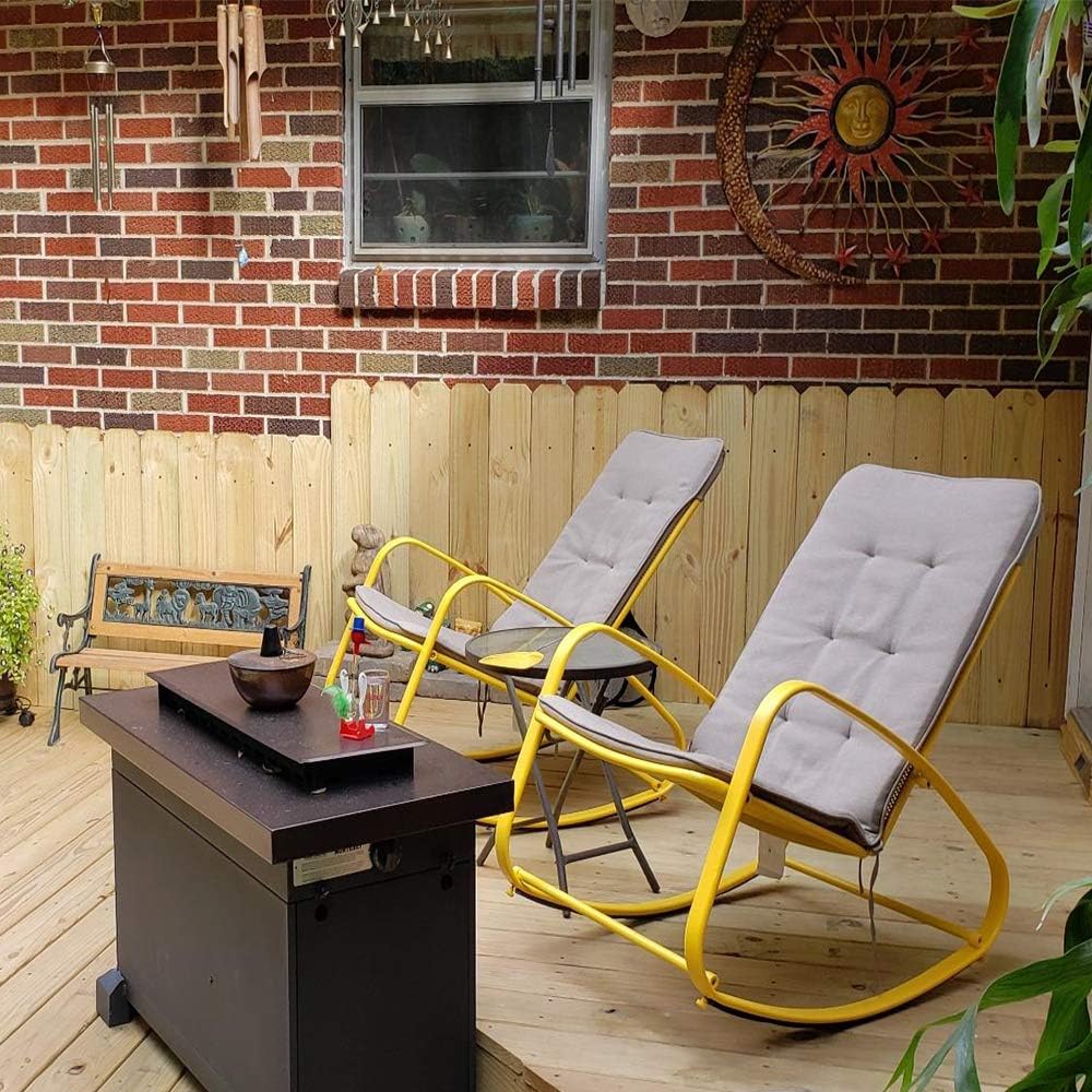PHI VILLA Outdoor Patio Metal Rocking Chair, Padded Modern Rocker Chairs with Cushion, Support 300lbs for Porch, Deck, Balcony or Indoor Use (1 Pack, Yellow): Furniture & Decor