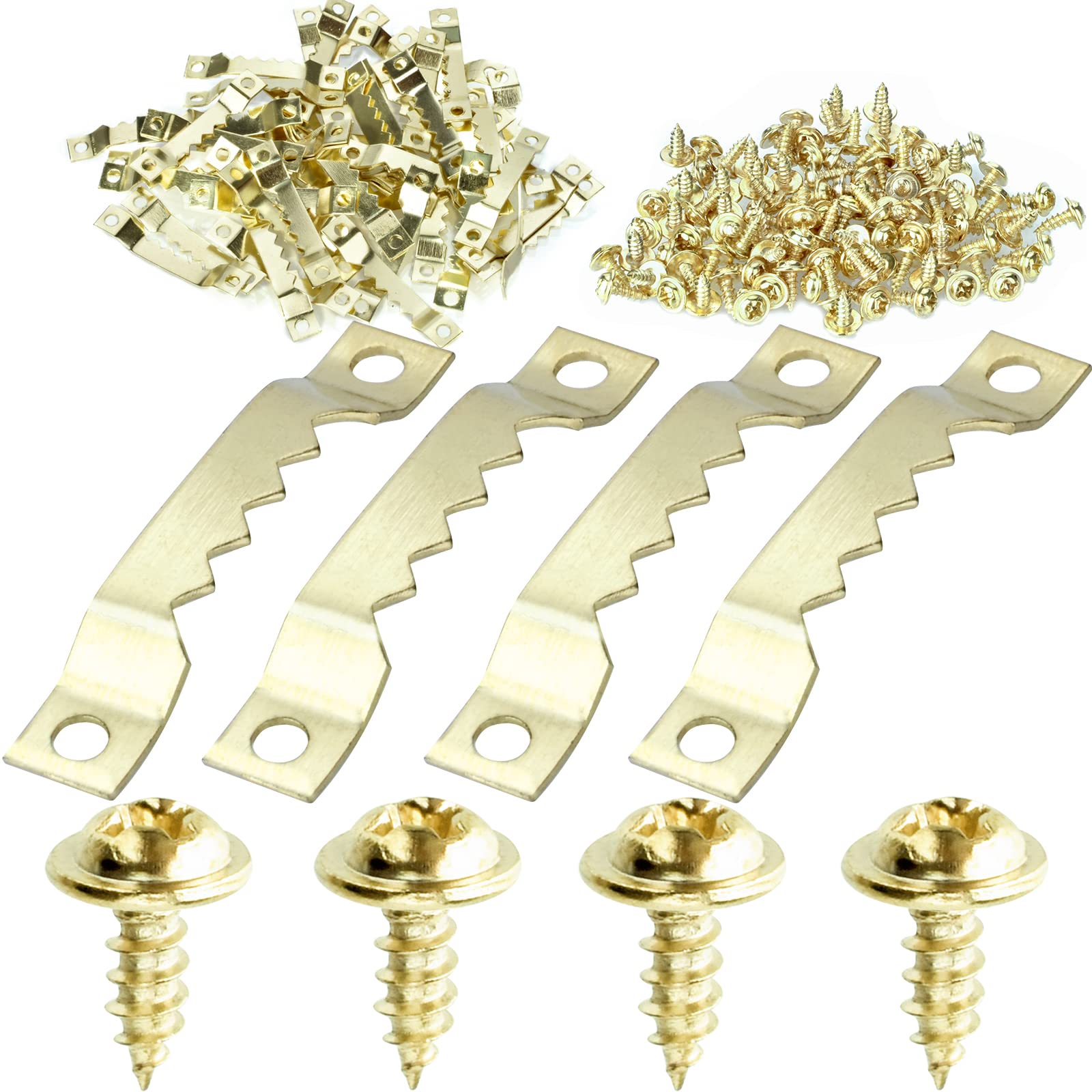 AccEncyc 50 Pack Picture Frame Hanging Kit Sawtooth Picture Hangers Gold