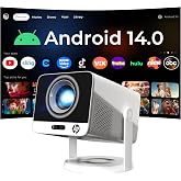 HP Projector with Apps, FHD 4K Supported, USB-C Power Bank Compatible MC425 | Native 1080P Mini Projector with WiFi and Bluetooth, Auto Focus &amp; Keystone, Portable Projector with HiFi Speaker for Outdoor