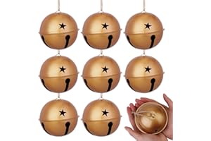 QAUYETM 8 PCS Christmas Bells 3.15'' Jumbo Star Cutouts - Vintage Gold Brass for Rustic Christmas Decor, Wreaths, Gardens, Trees, Doors, Windows, Living Rooms and Home Decor