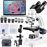 Woehrsh Microscope for Adults WF10x and WF25x eyepieces, 40X-2000X Magnification USB Camera, Microscope for Adults Suitable for Laboratory School Home Education（White microscope）