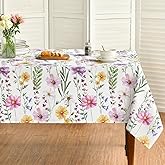 Horaldaily Spring Summer Tablecloth 60x84 Inch Rectangular, Yellow White Purple Daisy Floral Table Cover for Party Picnic Dinner Decor