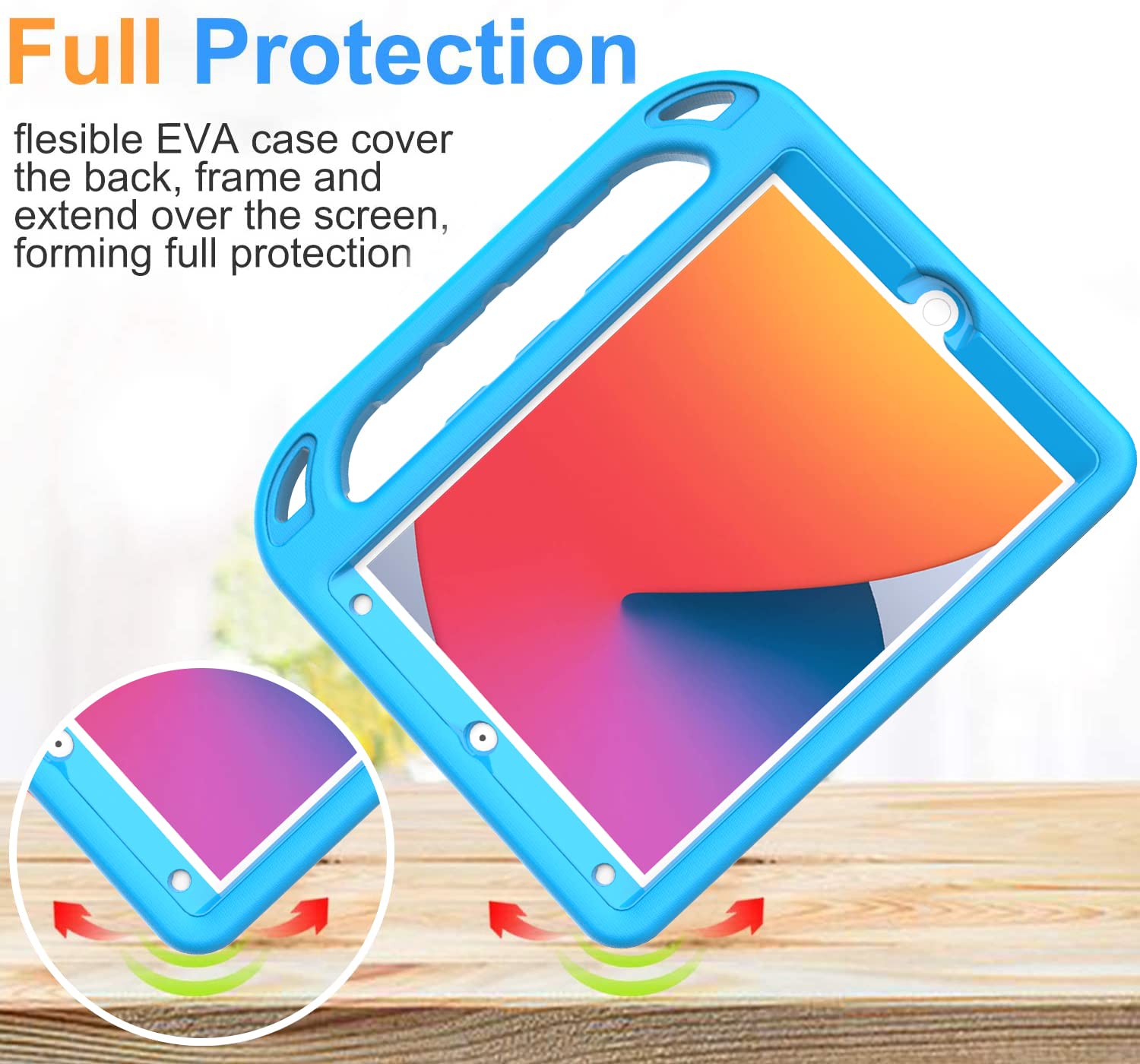 BMOUO Kids Case for iPad 9th/8th/7th Generation (iPad 10.2 Inch, 2021/2020/2019) with Built-in Screen Protector, Durable Shockproof Handle Stand iPad 9th 8th 7th Generation Case for Kids, Blue