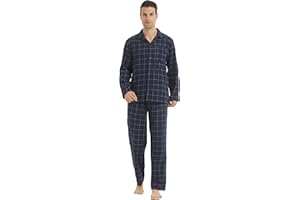 YUSHOW Mens Flannel Pajamas Set Cotton Plaid Pjs Button Down Warm Soft Lounge Sleepwear Top & Pj Pants with Pockets