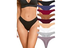 Sth Big Cotton Thongs for Women Sexy V-Waisted Underwear Breathable Lightweight Ladies Panties 9 Pack