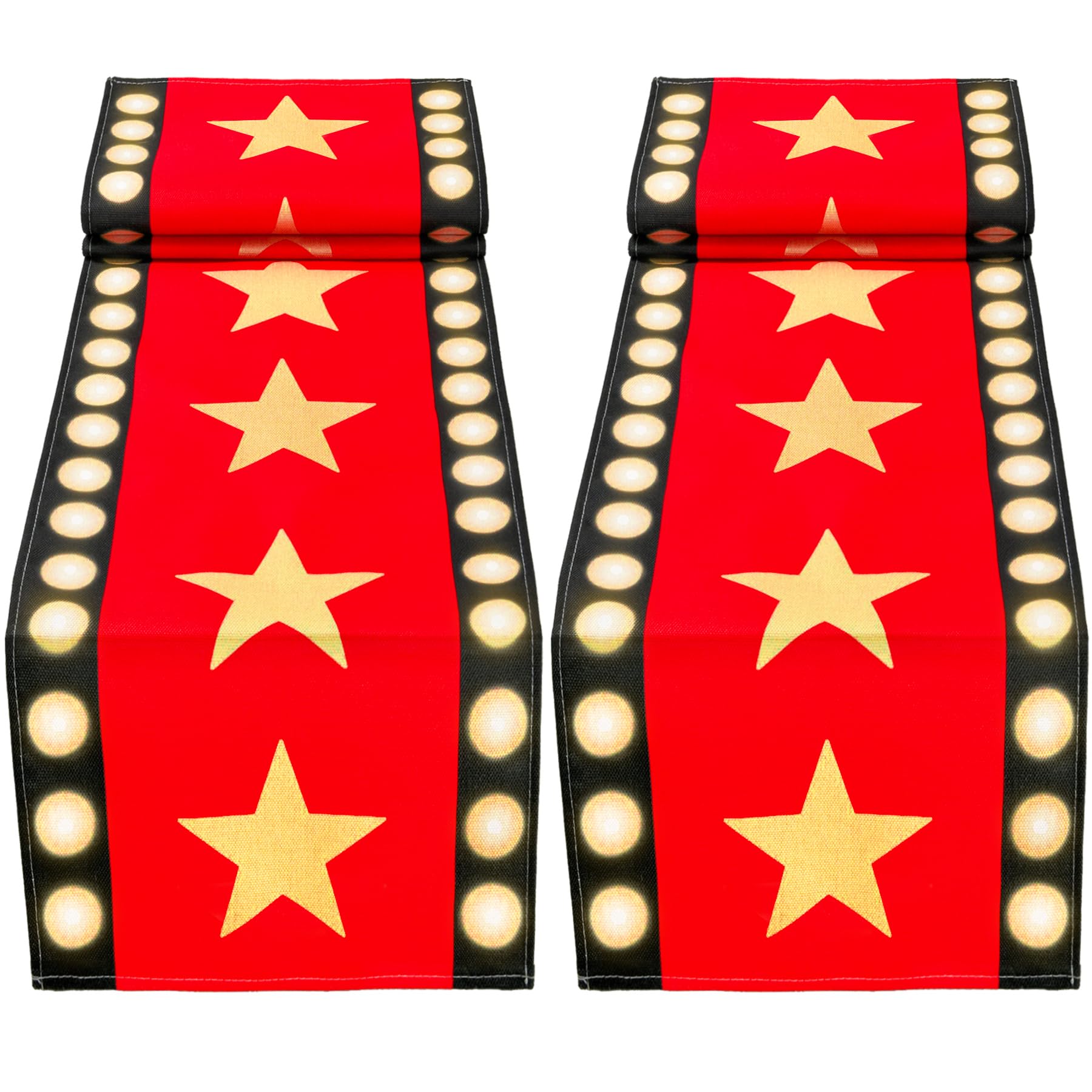 Photo 1 of 2 Pcs 13 x 72 Inch Movie Night Table Runner with Gold Star Design - Red Carpet Decoration for Birthday Party Supplies?red?
