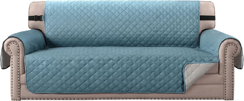 BellaHills Reversible Water Resistant 3 Seater Sofa Cover Smoke Blue Beige