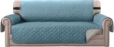 BellaHills Reversible Water Resistant 3 Seater Sofa Cover Smoke Blue Beige