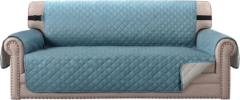 BellaHills Reversible Water Resistant 3 Seater Sofa Cover Smoke Blue Beige