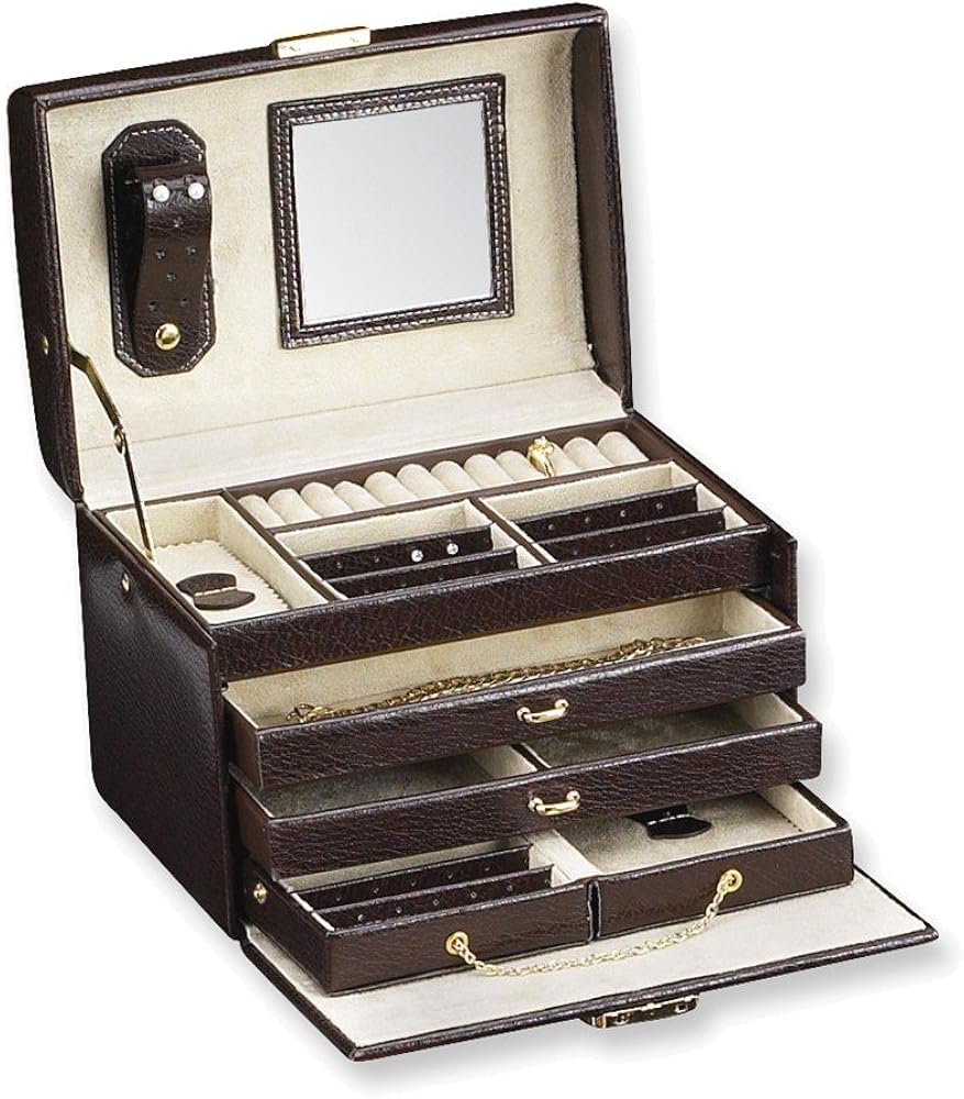 Brown Bonded Leather Jewelry Case with Travel Tray Jewelry