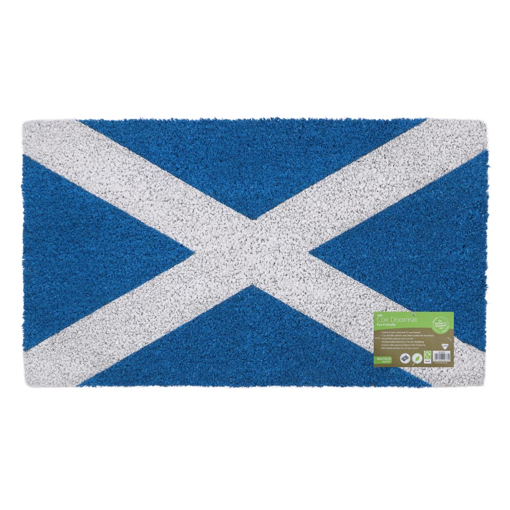 JVL Eco-Friendly Latex Backed Coir Door Mat, Scottish Flag, Natural, 40 x 70 cm Approx., 02-879