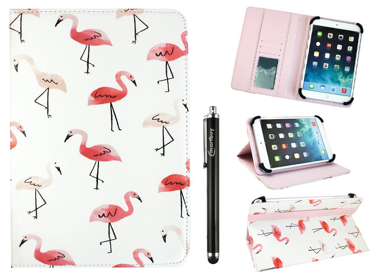 Emartbuy Universal 9.1 Inch - 10.5 Inch Flamingo Multi Angle Folio Wallet Case Cover With Card Slots Pink Elastic Strap and Stylus Pen Compatible With Selected Devices Listed Below