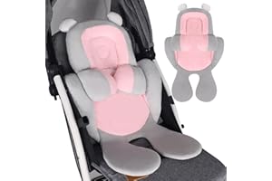 vocheer Baby Stroller Cushion, 2 in 1 Infant Car Seat Insert Soft Baby Stroller Liner Pram Head and Body Support Pillow for Newborn, Pink