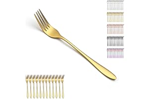Berglander Gold Table Forks Set of 12pcs 20.5cm, Gold Titanium Plating Stainless Steel Dinner Fork Set for Home, Restaurant, 