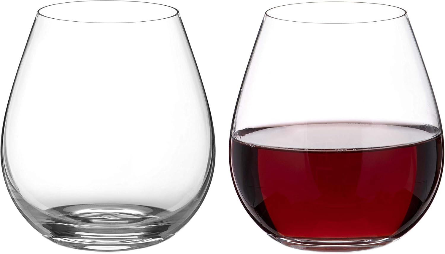 DIAMANTE Stemless Red Wine Glasses Pair ‘Moda’ Undecorated Crystal