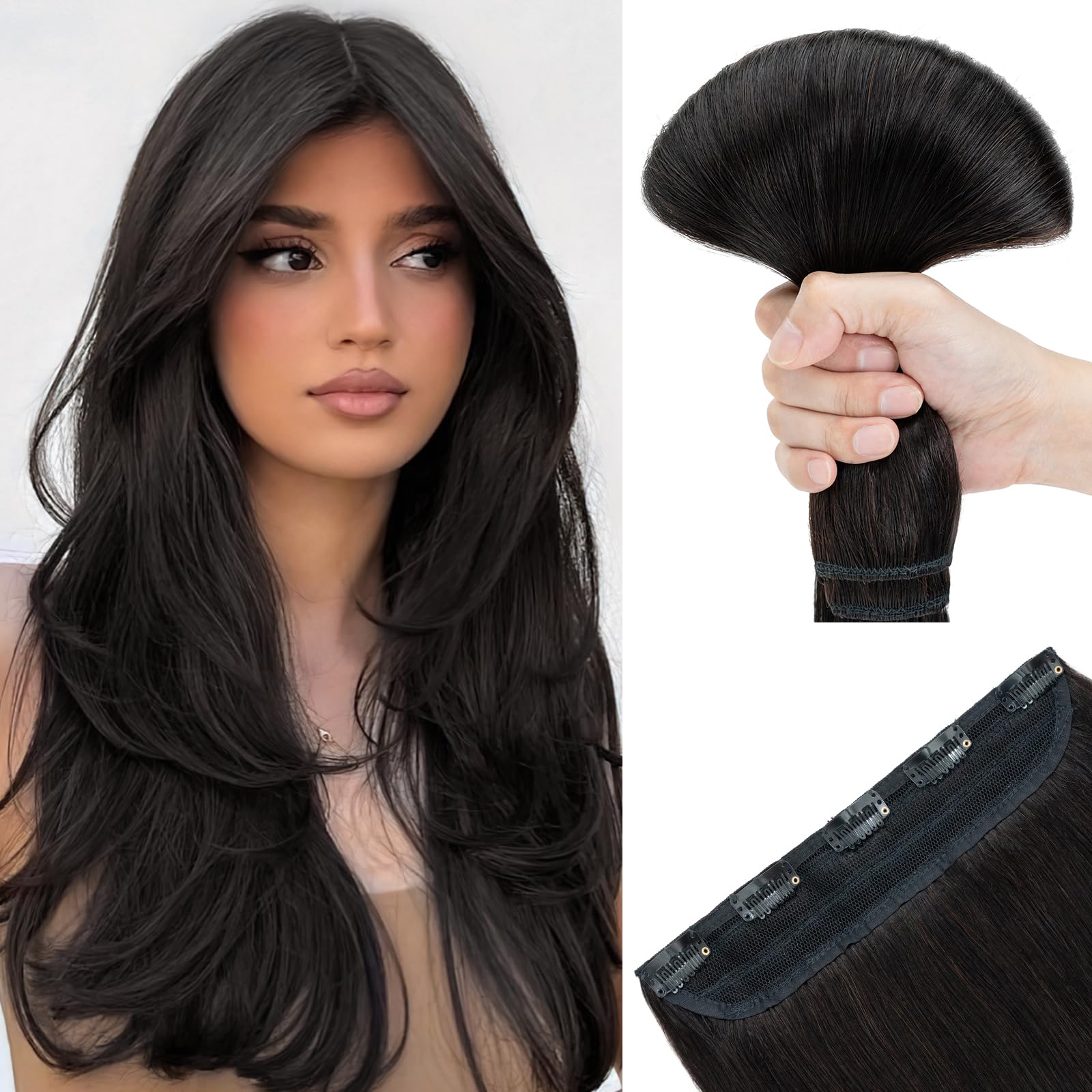 SEGOHAIR Hair Extensions Clip in Human Hair Extensions, 10" One Piece 5 Clips Thick Clip in Hair Extension - 3/4 Full Head -Natural Black — image 1