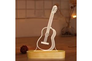 Guitar 3D Illusion Optical Night Light LED Bedside Table Lamp for Kids Men Him Musician Lover Holiday Gifts,Warm White Color