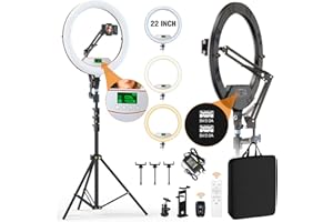 MACTREM 22" LED Ring Light for iPhone, with 71 Inch Tripod/ 3+1 Phone Clips/2 USB Ports/Overhead Camera Mount,Adjustable 3000K-6500K Color Temperature, for YouTube Facebook Live TikTok Video Vlog