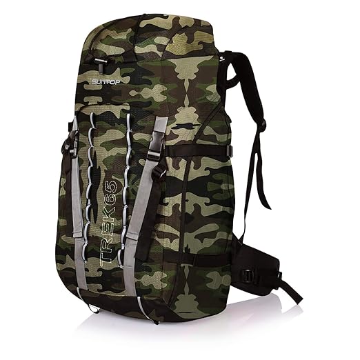 Suntop Trek 65L (with Internal Frame) Travel Bag Backpacking Backpack for Outdoor Hiking Trekking Camping Rucksack(Jungle)