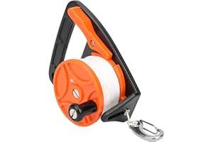 Beufee Diving Reels, 150ft Scuba Dive Reel Kayak Anchor with Thumb Stopper Anchor Rope Winder with Handle for Recreational Diving (Orange)