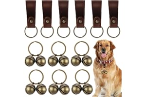 Guiqulai Dog Bells for Pet Tracking, 12PCS Extra Loud Dog and Cat Bells for Collar, Vintage Copper Collar Charms Pendant with 6 Leather Button Strap for Outdoor Safety, Pet Tracking