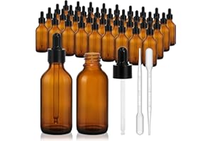 KEYWING 36Pack 2oz Dark Amber Dropper Bottles - 60ml Tincture Bottles with Eye Dropper for Essential Oils, Perfume, Hair Oil,