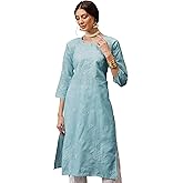 Ada Indian Hand Embroidered Chikankari Straight Cotton Kurti Kurta Tunic for Women A208470
